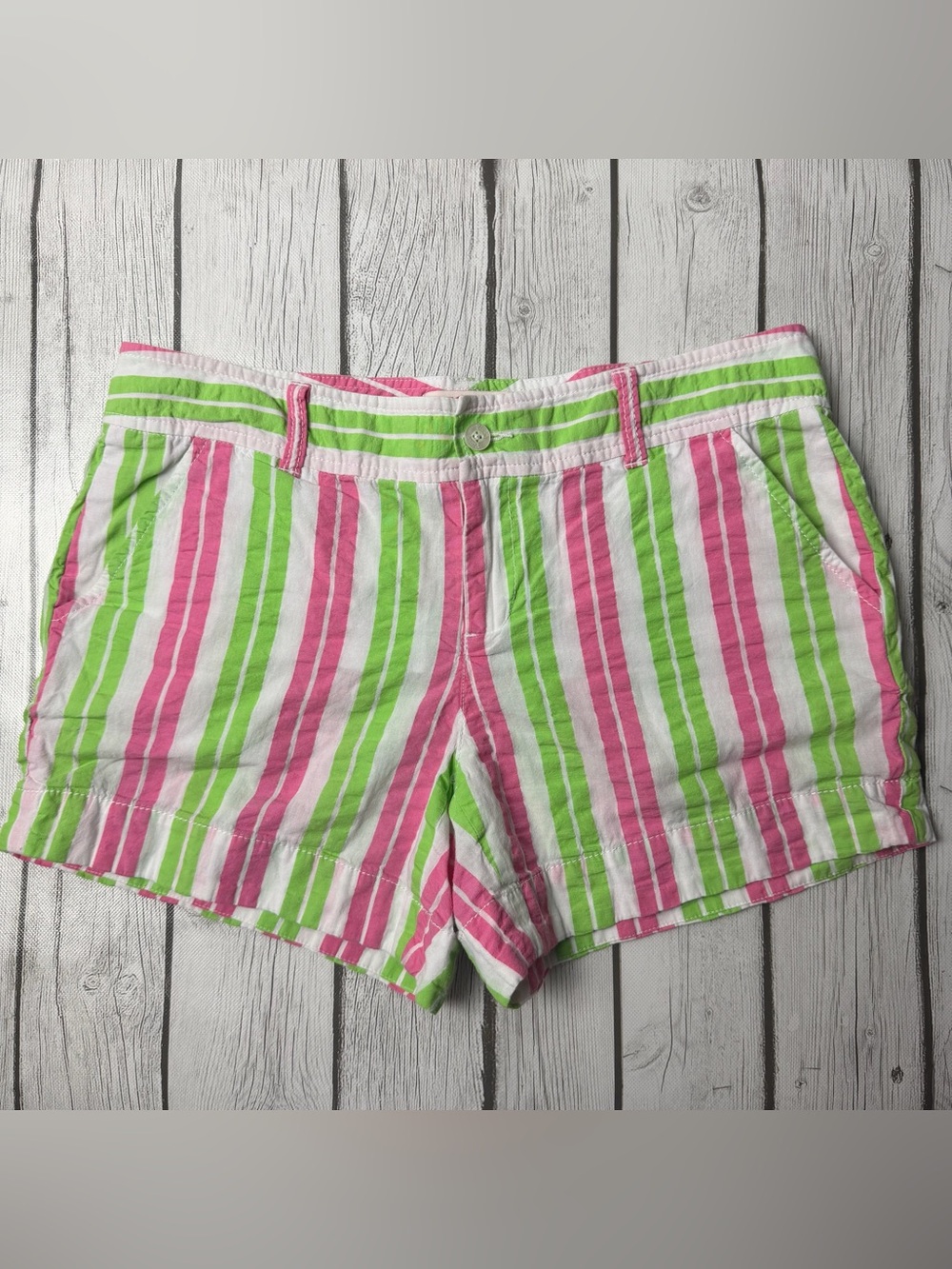 Lilly Pulitzer Women's 8 Callahan Seersucker Shorts Hotty Pink Stripes 5" Inseam